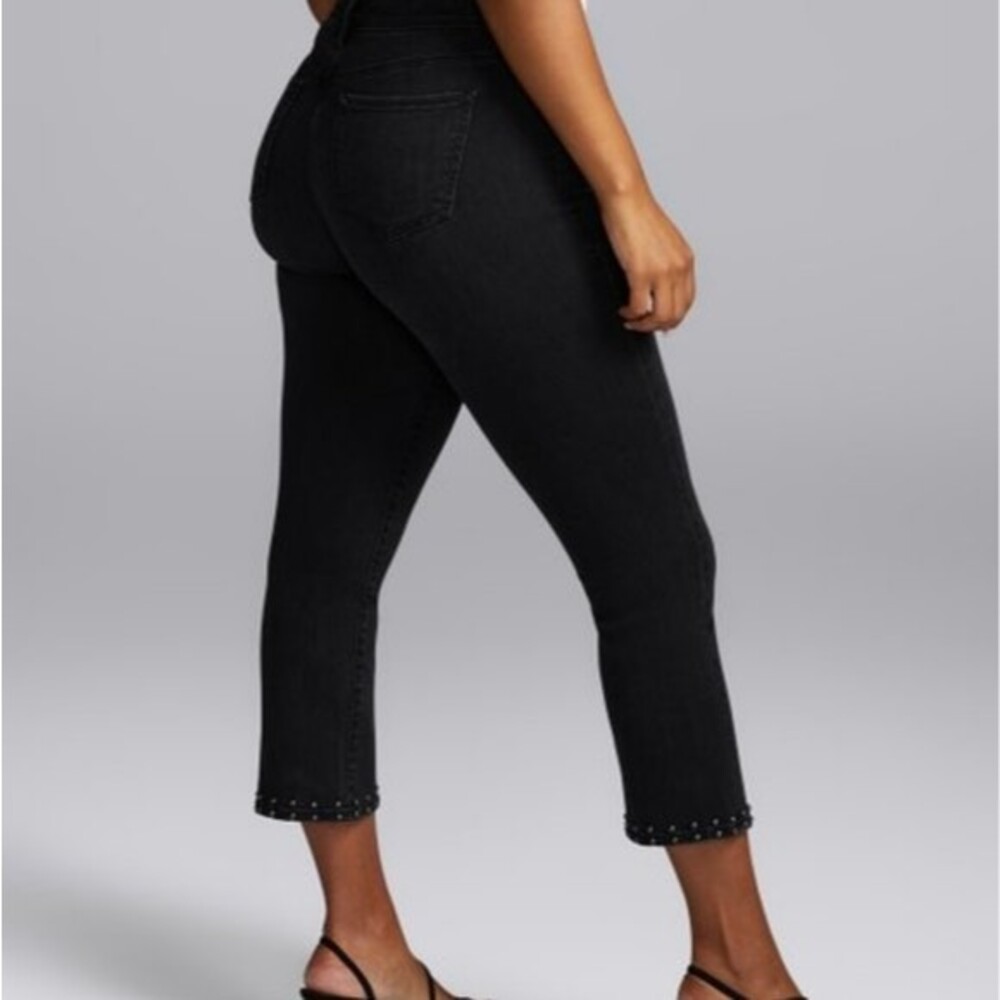 NYDJ Edward Shape Crop Kick Stud-Hem Flare Jeans Black 22